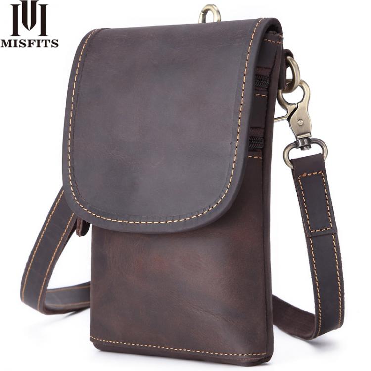 all in one place אביזרי גברים MISFITS 100% genuine leather men's shoulder bag waist pack fashion small crossbody bags cell phone pouch man belt messenger b