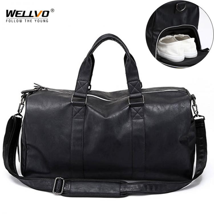 all in one place אביזרי גברים Male Leather Travel Bag Large Duffle Independent Shoes Storage Big Fitness Bags Handbag Bag Luggage Shoulder Bag Black XA237WC