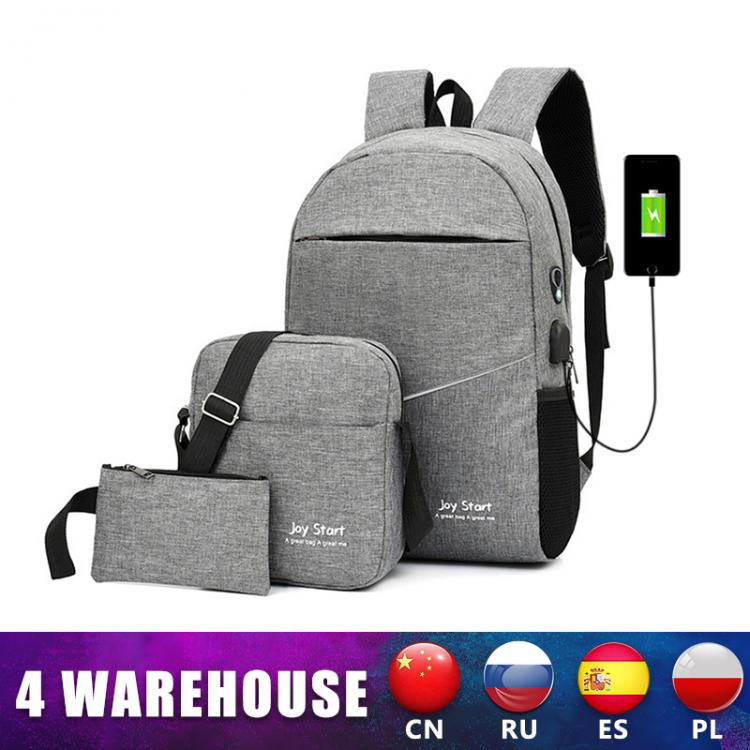 all in one place אביזרי גברים 3PCS Men's Backpack USB Charging Men's Bag Casual Multifunctional Backpacks Men School Bags 3 sets Backpacks Night Refle