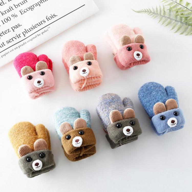 all in one place ילדים ותינוקות Kids Gloves New 0-3 Years Cute Cartoon Bear Baby Boys Girls Gloves Winter Knit Wool Newborn Warm Mittens Velvet Thick Children