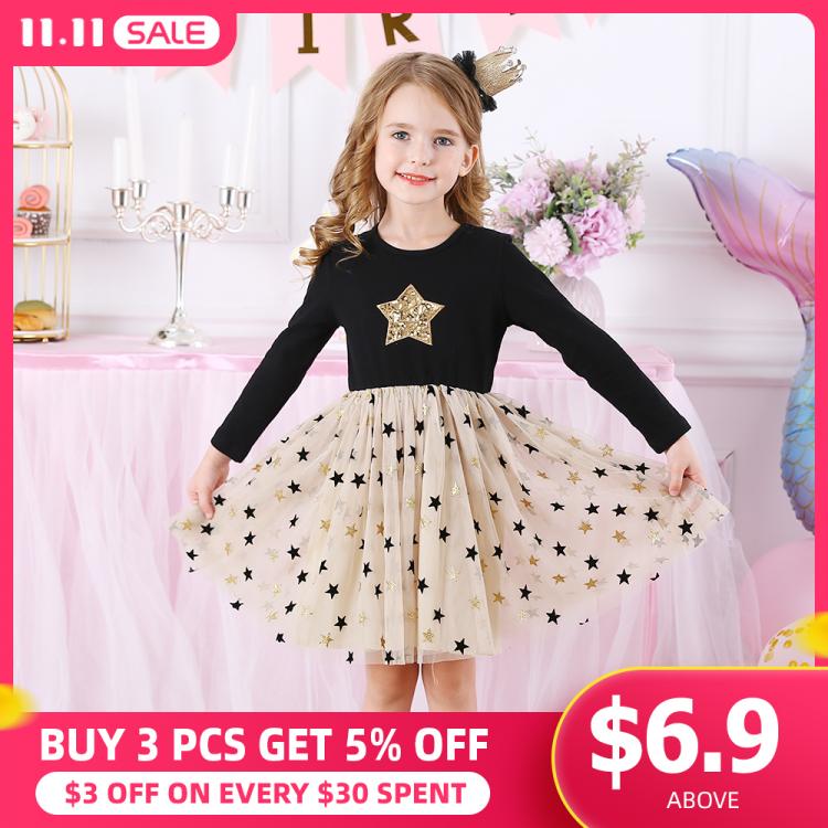 all in one place ילדים ותינוקות Kids Autumn Winter Dresses for Girls Star Sequins Princess Dress Girl Long Sleeve Party Vestidos Girls Dress Children Clothing