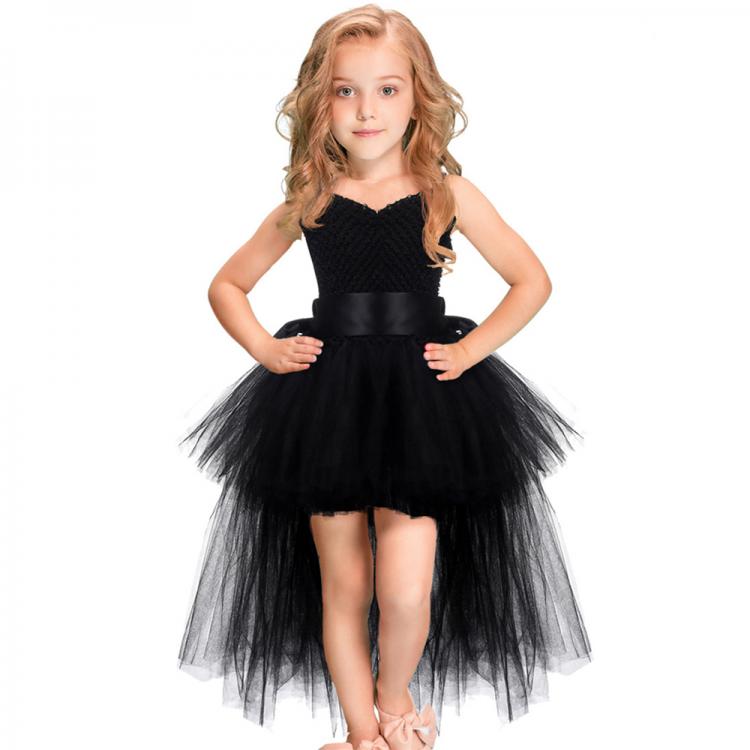 all in one place ילדים ותינוקות Black Girls Tutu Dress Tulle V-neck Train Girl Evening Birthday Party Dresses Kids Girl Ball Gown Dress Halloween Costume 1-14YY