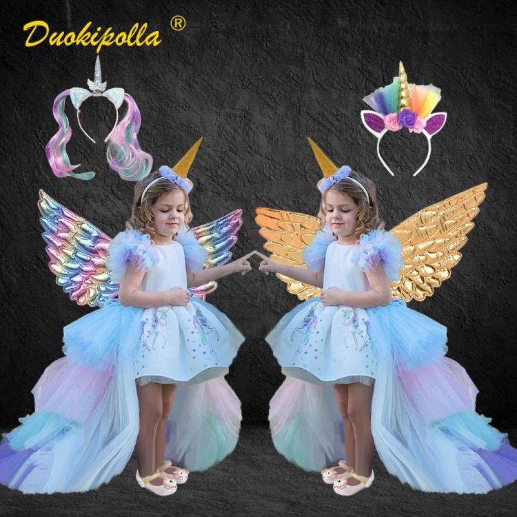 all in one place ילדים ותינוקות Kids Rainbow Unicorn Dress with Long Tails Angel Wings Party Dress for Girl Princess Costume Lol Ball Gown Baby Girls Pony Dress