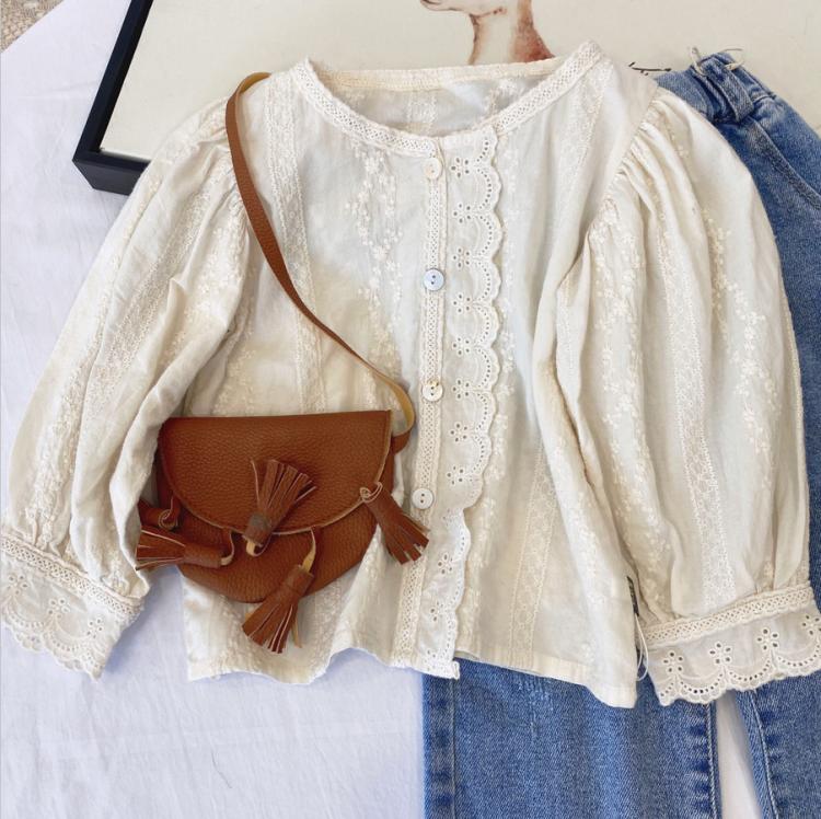 all in one place ילדים ותינוקות 2021 Spring New Arrival Girls Long Sleeve Lace Floral Blouses Kids Korean Design Blouses Kids Clothing