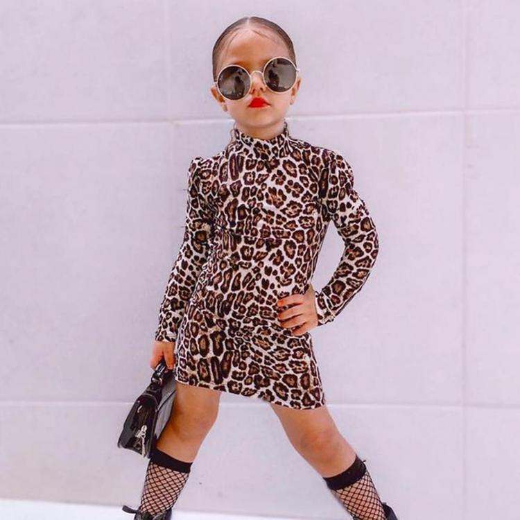 all in one place ילדים ותינוקות Pudcoco Kids Autumn Casual Dress Leopard Print/Zebra Print Mock-Neck Long Sleeves Skirt for Little Girls, 6 Months to 5 Years