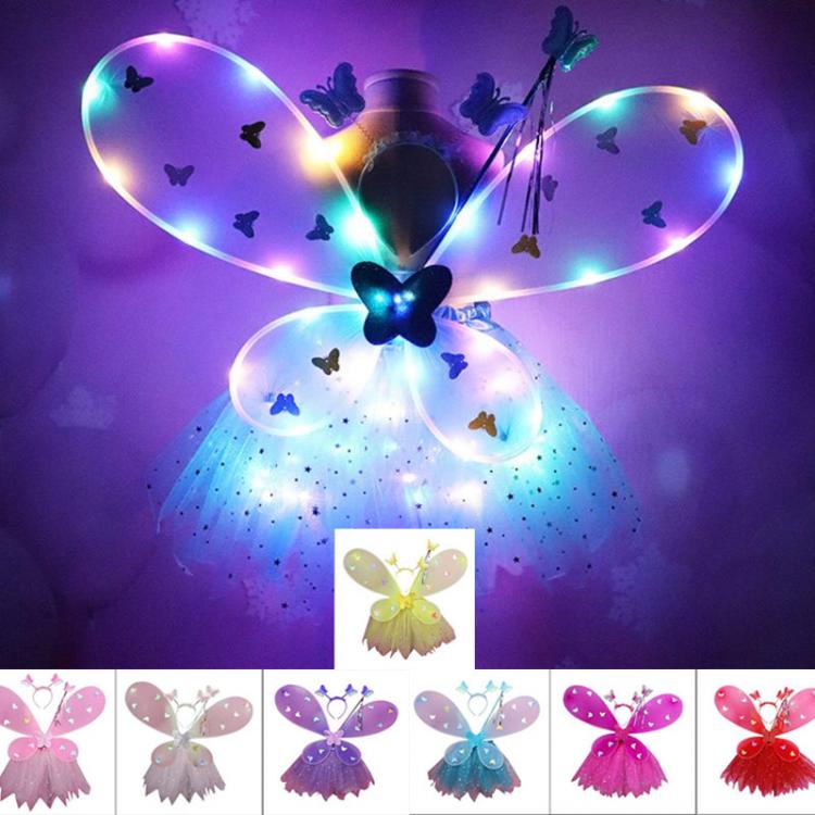 all in one place ילדים ותינוקות 4Pcs/set Girls Cosplay Flashing Wings Tutu Skirt Pettiskirt Glow Headband Fairy Stick Set Role-playing Props Party Dance Wear