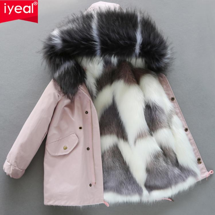 all in one place ילדים ותינוקות IYEAL Fashion Winter Warm Jacket Coats Children Girls Boys Hooded Faux Big Fox Fur Collar Loose Long Parka Outerwear 1-12 Years