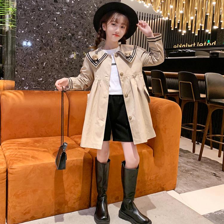 all in one place ילדים ותינוקות Girls' Windbreaker Autumn Clothes Children's Mid-length Coat  British Style Long Sleeve Fashion Trench Coats Children Ou
