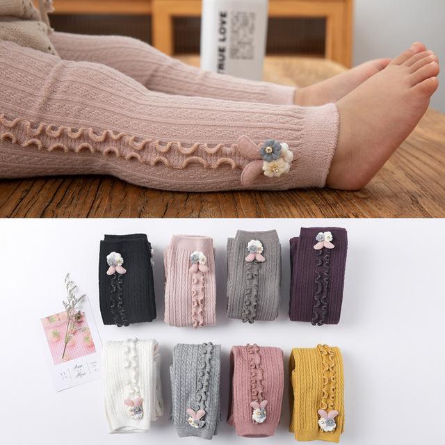 all in one place ילדים ותינוקות Baby Leggings Winter Double Stitching Ribbed Ankle-Length Combed Cotton Stretchy Knit Pants Ruffle Side Seams Toddler Girl