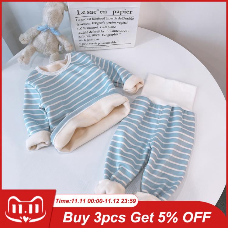 all in one place ילדים ותינוקות 2021 Plush Pajamas Baby Boy Set Clothes For Girls Clothing Baby Boy Clothes Thermal Underwear Boy Pajamas Suit 1-5 Years Old