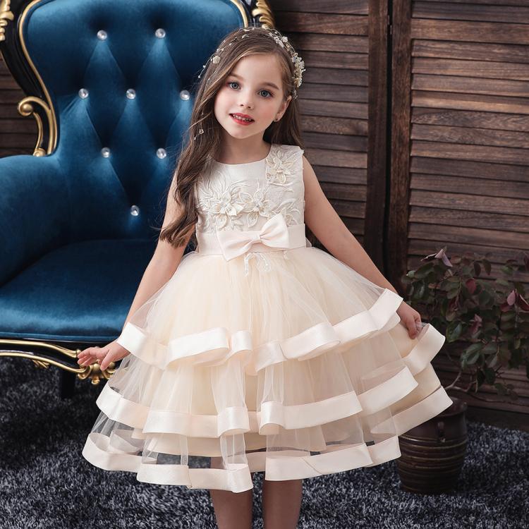 all in one place ילדים ותינוקות 2018 Kids Elegant Pearl Cake Princess Dress Girls Dresses For Wedding Evening Party Embroidery Flower Girl Dress Girl Clothes