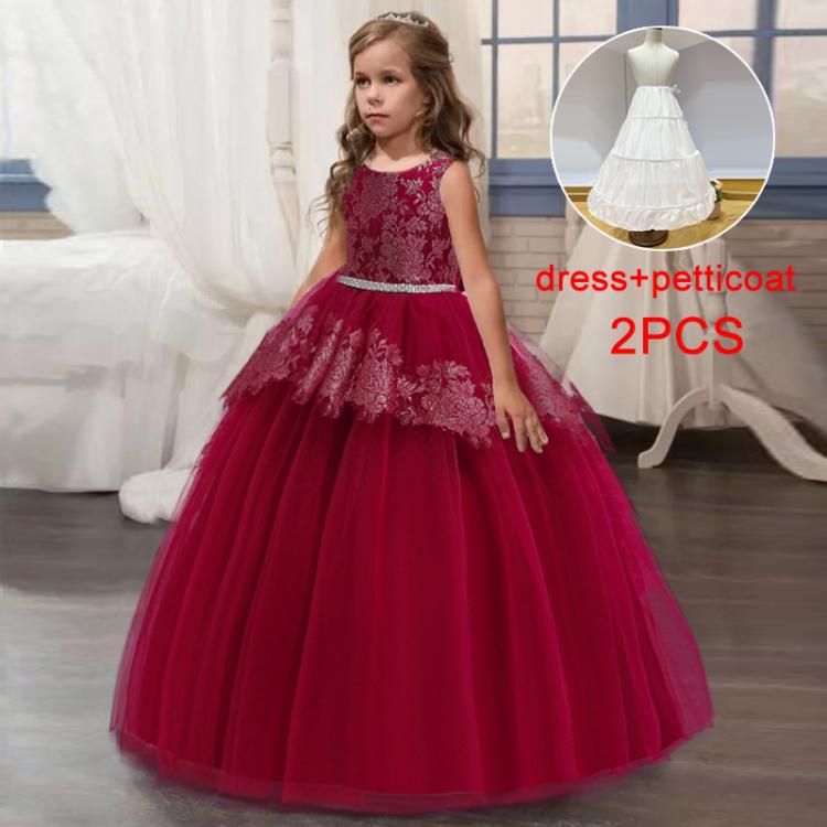 all in one place ילדים ותינוקות 2PCS Petticoat and Dress Teenager Pageant Evening Party Dress For Kids Girl Children Clothing Princess Dress Elegant Girls Dress