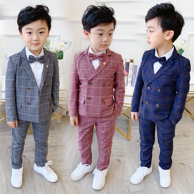all in one place ילדים ותינוקות Flower Boys Formal Dress Suit Set Autumn Children Plaid Double Breasted Blazer Pants 2Pcs Clothes Set Kids Wedding Party Costume