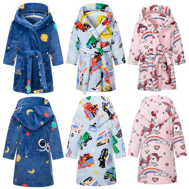 all in one place ילדים ותינוקות 2020 New Unicorn Hooded Pajamas Children's Flannel Bathrobe Baby Bathrobe Astronaut Boys And Girls Robe Children's Pajam