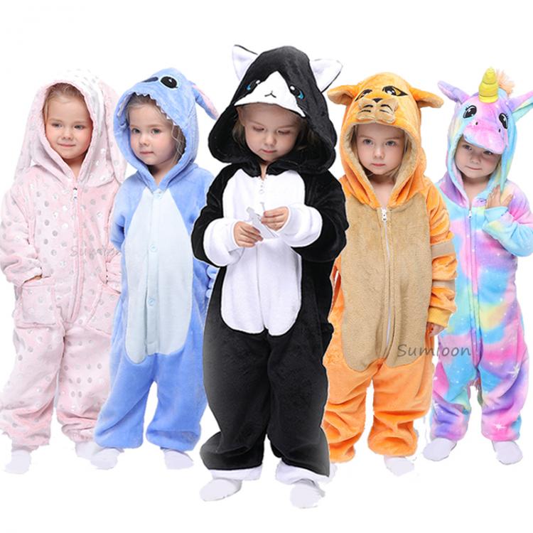 all in one place ילדים ותינוקות Winter Flannel Unicorn Kigurumi Cosplay Costume For Children Kids Cat Dinosaur Panda Animal Onesies Pajamas Baby Sleepwear