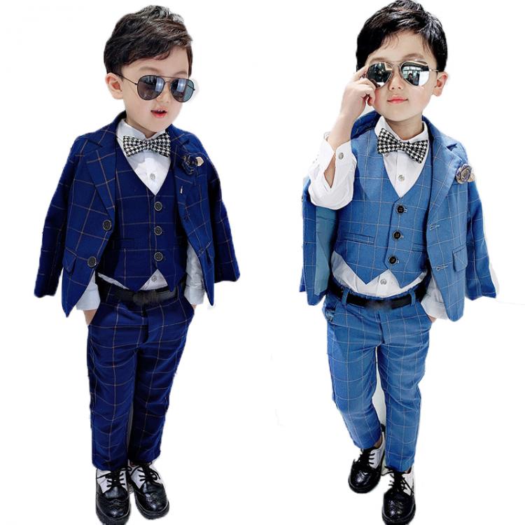 all in one place ילדים ותינוקות Formal Flower Boys Wedding Suit Set Children Host Party Paino Performance Dress Costume Kids Plaid Blazer Vest Pants Outfits