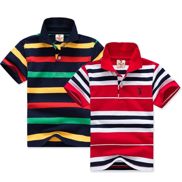 all in one place ילדים ותינוקות New Boys Striped Summer T-Shirts School Children Clothing Cotton Short Sleeve Turn-down Collar Buttoned Sports Tees Size 2-12Yrs