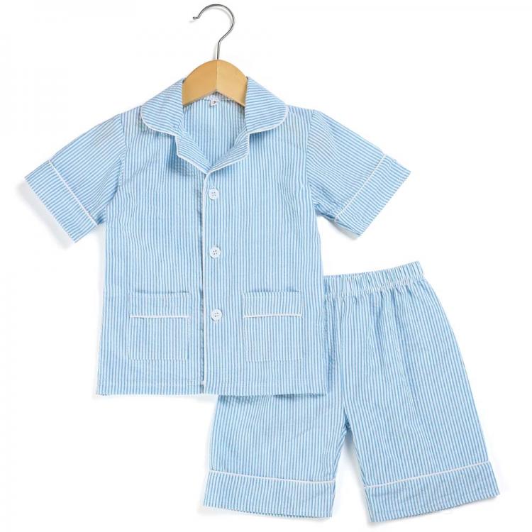 all in one place ילדים ותינוקות Cotton Stripe seersucker Summer Pajamas sets stripe boutique home sleepwear for kids 12m-12years button up pjs