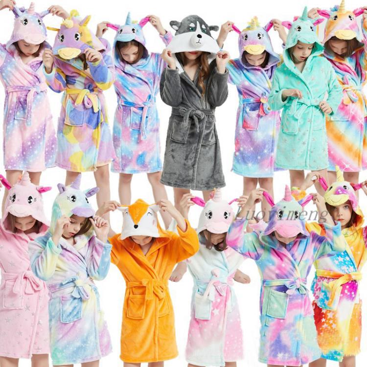 all in one place ילדים ותינוקות Kids Unicorn Hooded Bathrobe Children's Night Gown Bath Robe Kigurumi Animal Sleepwear For Girls Boys Clothes Towel Bath Robe