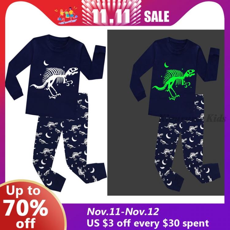 all in one place ילדים ותינוקות Dinosaur Fossil Pyjamas Sets Baby Cotton Pajamas Suit Black Glow in the Dark Pijamas Boys Sleepwear Autumn Spring Children Pjs