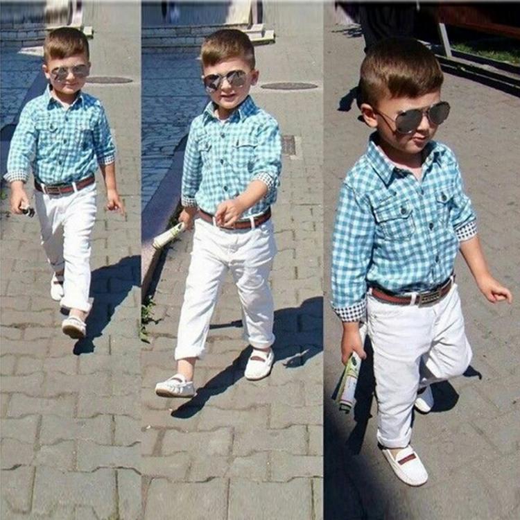 all in one place ילדים ותינוקות Fashion Children Boys Clothes Set Spring Autumn Toddler Boy Clothes Cotton Long Sleeve Lattice Shirt+Pants Children Clothing