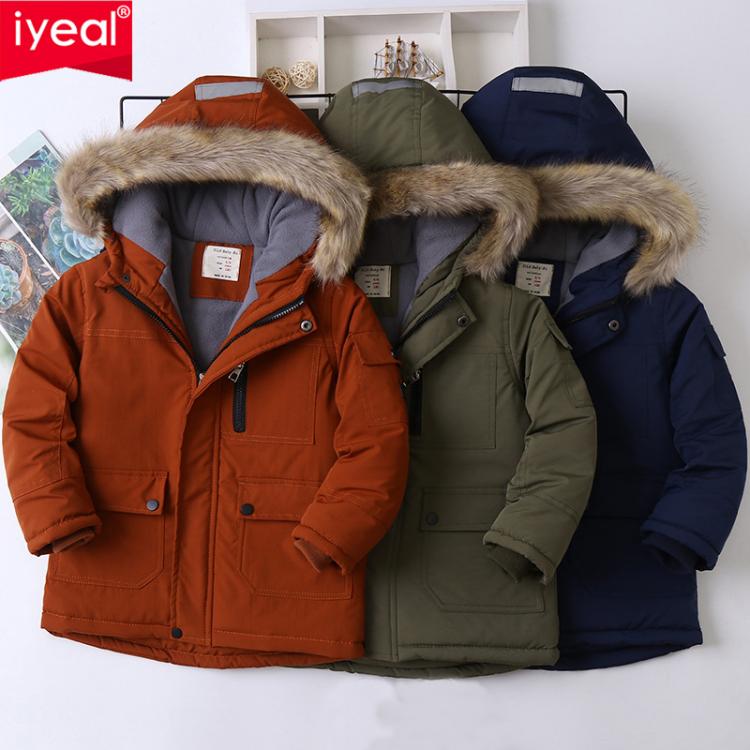 all in one place ילדים ותינוקות IYEAL Boys Coats Autumn Winter Fashion Hooded Fur Children's Plus Velvet Warming Cotton Outerwear For Kids Jacket 5-14 Years