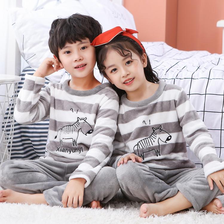 all in one place ילדים ותינוקות Children Long Sleeve Warm Flannel Pajamas 2020 Winter Boy Girl Sleepwear Cartoon Baby Nightwear Gift Kids Lovely Pyjamas Set