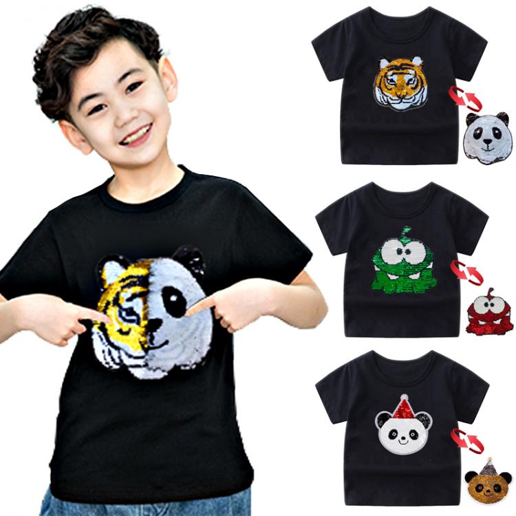 all in one place ילדים ותינוקות Panda Tiger Dinosaur Sequin Children T Shirt for Boys Tshirts Kids T Shirt Cartoon Print Summer Tops T-shirts for Baby Clothes