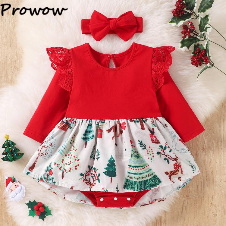 all in one place ילדים ותינוקות Prowow My First Christmas Baby Girl Clothes Xmas Print Rompers V-Neck Lace Christmas Bodysuit For Newborns New Year Costume Baby