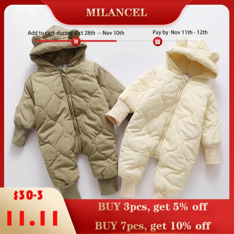 all in one place ילדים ותינוקות MILANCEL 2021 New Winter Baby Clothing Fur Lining Toddler Girls Rompers Bear Suit Infant Outfit
