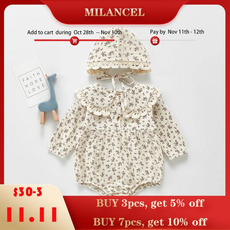 all in one place ילדים ותינוקות MILANCEL 2021 Autumn Baby Clothing Toddler Girls Bodysuits Big Collar Baby Girl Floral Suit Infant One Piece