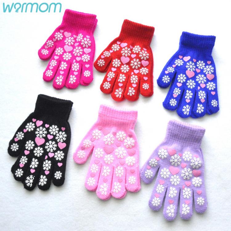 all in one place ילדים ותינוקות Warmom Cute Kid Mittens Children Winter Knitted Gloves For Boys Girl Snowflake Love Pattern Fingerling Luvas Soft Warm Mitten