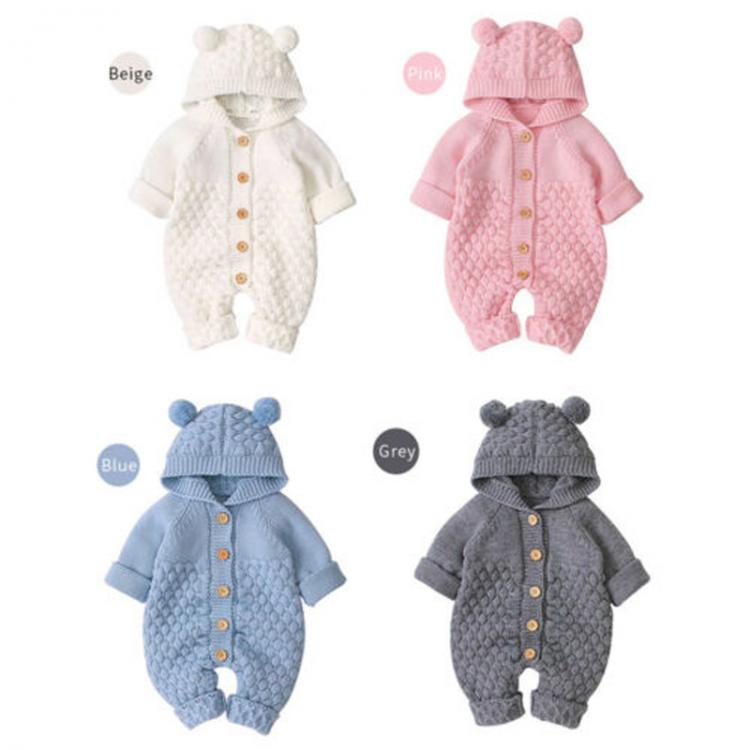 all in one place ילדים ותינוקות 0-24M Newborn Baby Knitted Sweater Jumpsuits Autumn Winter Soft Warm Rompers Overall Boys Girl Hooded Bear Ear Jumpsuits Jackets