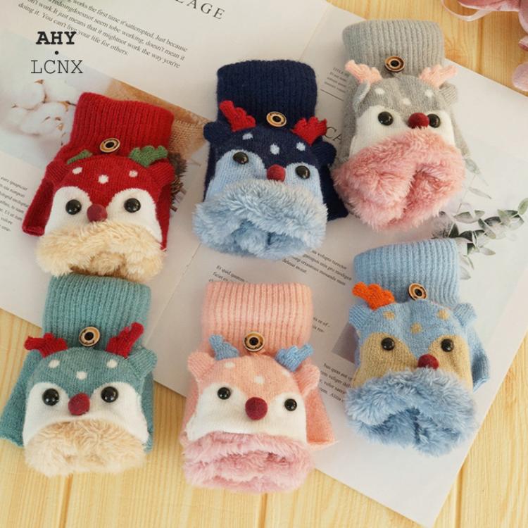 all in one place ילדים ותינוקות Cartoon Reindeer Mittens For Children Winter Warm Plus Velvet Thickening Kids Baby Girl Gloves Knitted Children 1-8 Years