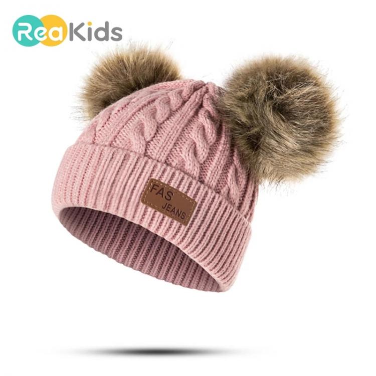 all in one place ילדים ותינוקות REAKIDS Beanies Baby Hat Pompon Winter Children Hat Knitted Cute Cap For Girls Boys Casual Solid Color Girls Hat Baby Beanies