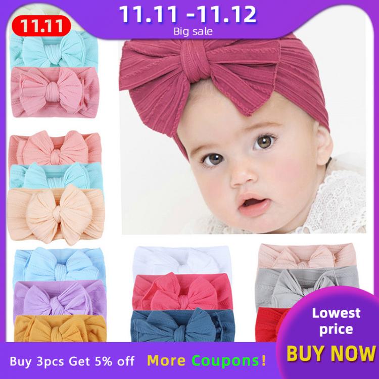 all in one place ילדים ותינוקות 3/5/6Pcs/Set Lovely Bowknot Baby Headband Solid Newborn Baby Girl Elastic Hair Bands Comfortable Nylon Baby Hair Accessories