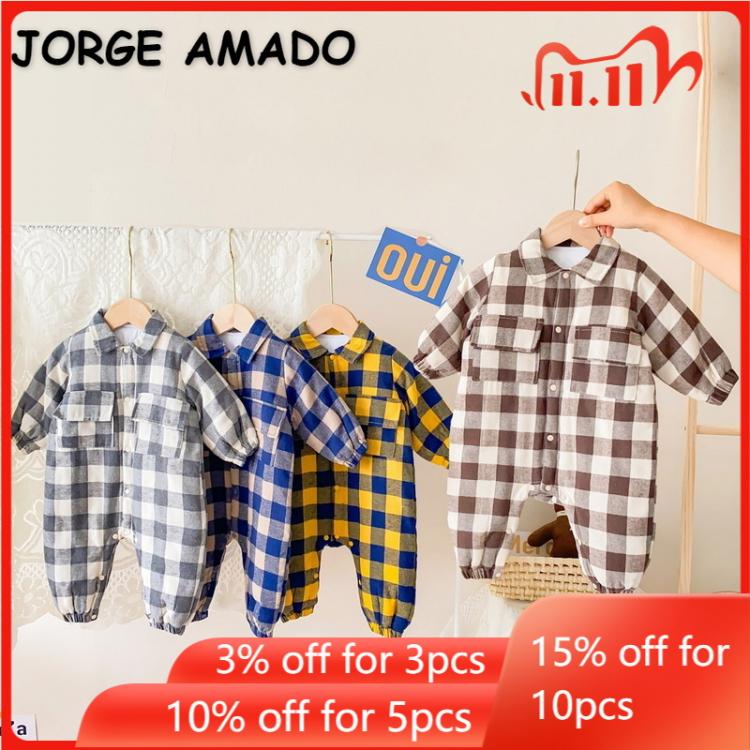 all in one place ילדים ותינוקות 2021 Korean Style Winter Baby Girls Boys Romper Plaid Stand Collar Thick Long Sleeves Bebe Jumpsuit Newborn Warm Outwear E1189