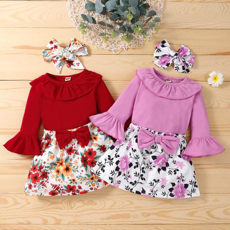 all in one place ילדים ותינוקות Baby Girl Clothes Set 3Pcs Bodysuits Skirt Sets For Babies Chic Floral Printed Outfits Long Sleeve Spring/Fall Suits 0-2Y Girls