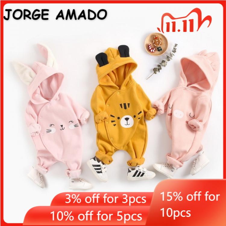 all in one place ילדים ותינוקות 2022 Korean Style New Spring Baby Boys Girls Romper Pink Long Sleeves Rabbit Ears Hooded Thick Jumpsuit Newborn Clothes E9122