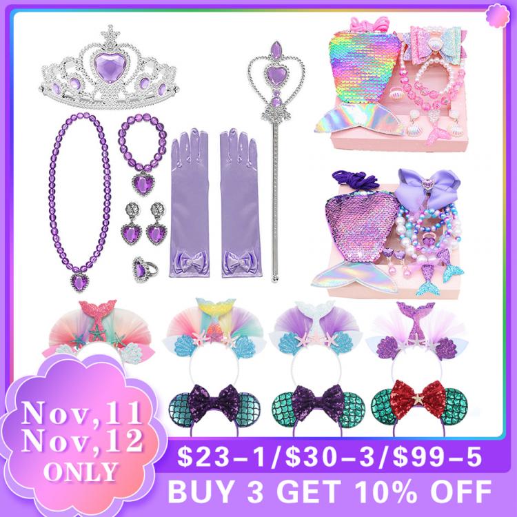 all in one place ילדים ותינוקות Mermaid Accessories Kids Sequin Mermaid Headband Princes Party Lace Hair Accessories for Children Jewelry Set Girls Photo Props