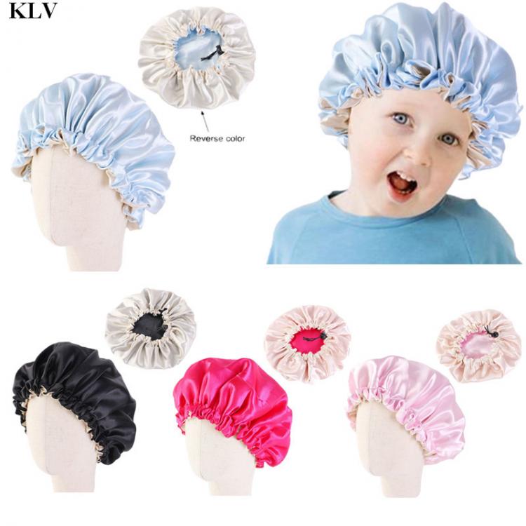 all in one place ילדים ותינוקות KLV Kids Soft Reversible Satin Bonnet Double Layer Adjustable Size Sleep Night Cap Bonnet Baby Hat For 2-7 Years Children