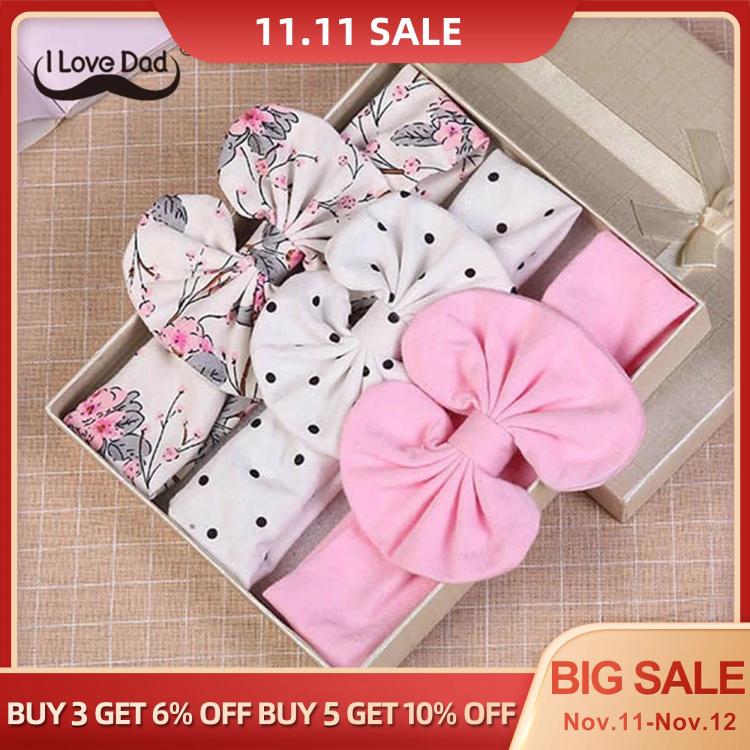 all in one place ילדים ותינוקות 3 Pcs/Set Printed Baby Headband Elastic Bows Newborn Kids Turban Dot Headbands Hair Band For Girls Baby Hair Accessories No Box