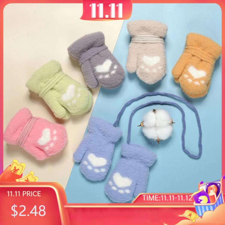 all in one place ילדים ותינוקות 1Pair Candy Winter Baby Gloves Cute Cartoon Cat Claws Warm Plush Children Keep Finger Warm Newborn Gloves Mittens 0-2 Years