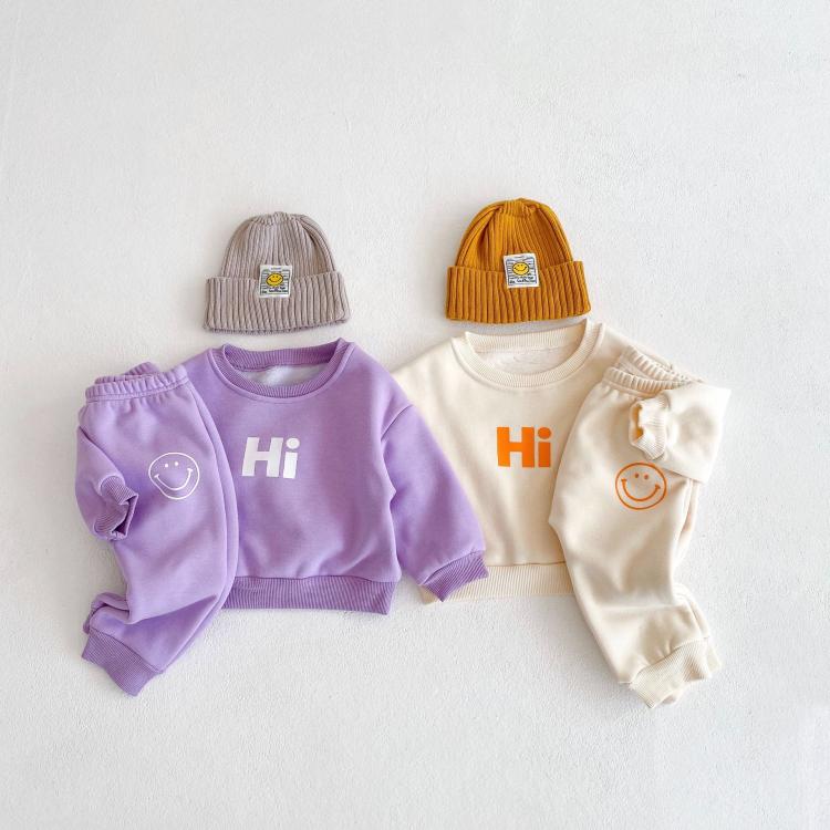 all in one place ילדים ותינוקות Baby Boys Girls Cartoon Letter Print Sweatshirt Set Infant Kids Casual Long Sleeve Cotton Tops+ Smiley Trousers Suit 2pcs
