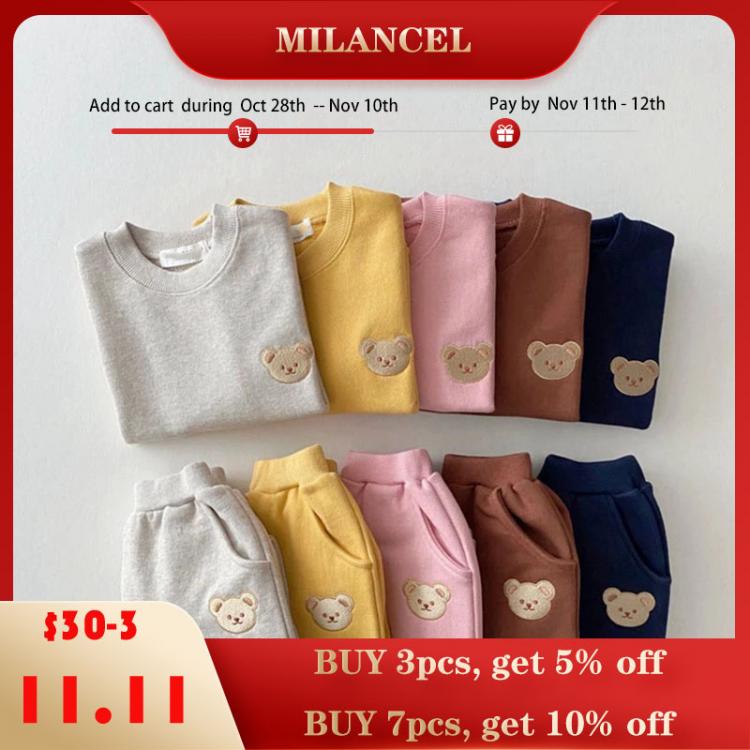 all in one place ילדים ותינוקות MILANCEL 2021 Autumn New Baby Clothes Set  Bear Embroidery Hoodies And Pants 2 Pcs Boys Sweatshirt Suit