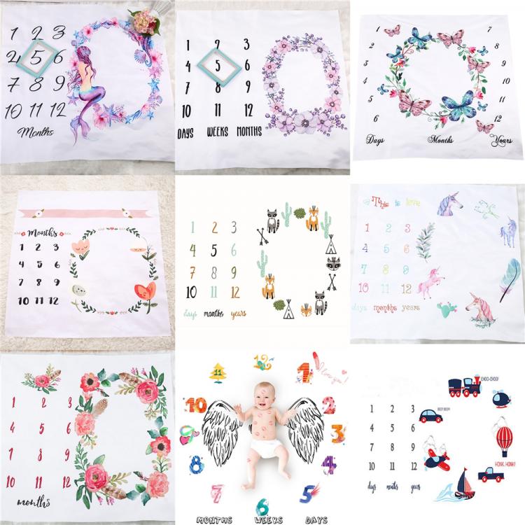 all in one place ילדים ותינוקות Cartoon Pattern Infant Baby Milestone Photo Props Background Blankets Backdrop Cloth Calendar Bebe Boy Girl Photo Accessories