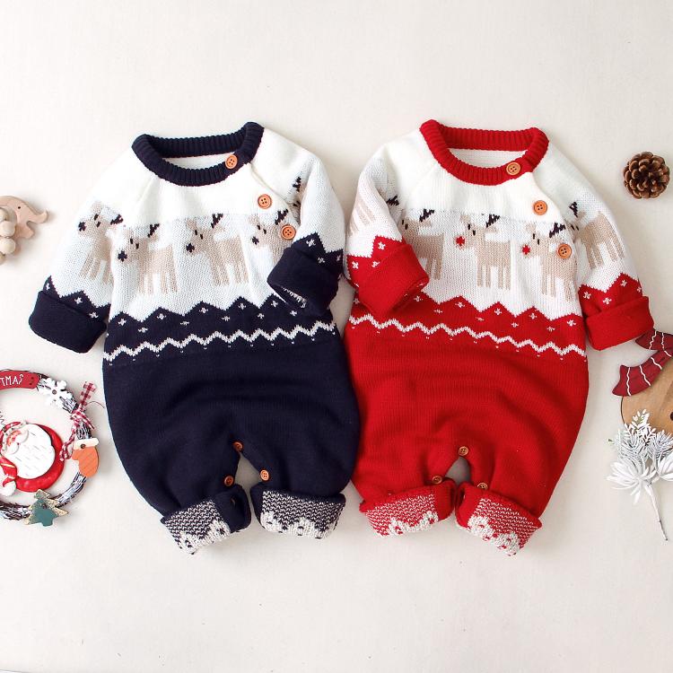 all in one place ילדים ותינוקות Infant Baby Boys Christmas Romper Autumn Winter Reindeer Long Sleeve Elk Printed Pattern Jumpsuit New Year's Costume