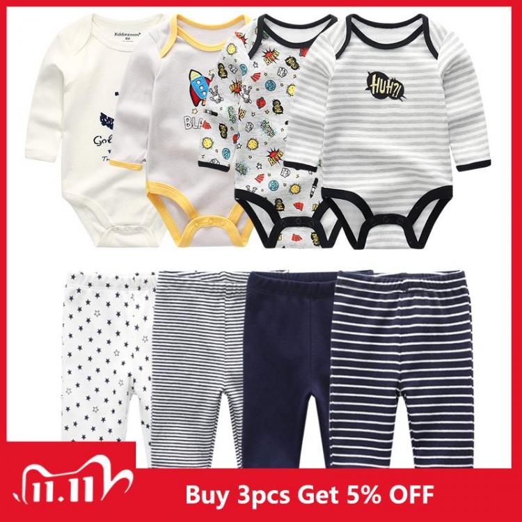 all in one place ילדים ותינוקות 4pcs Baby Bodysuits+4pcs Baby Pants Newborn Clothes Sets 2021 Winter Cotton Suits girls boys Custome Roupa de bebe Clothing