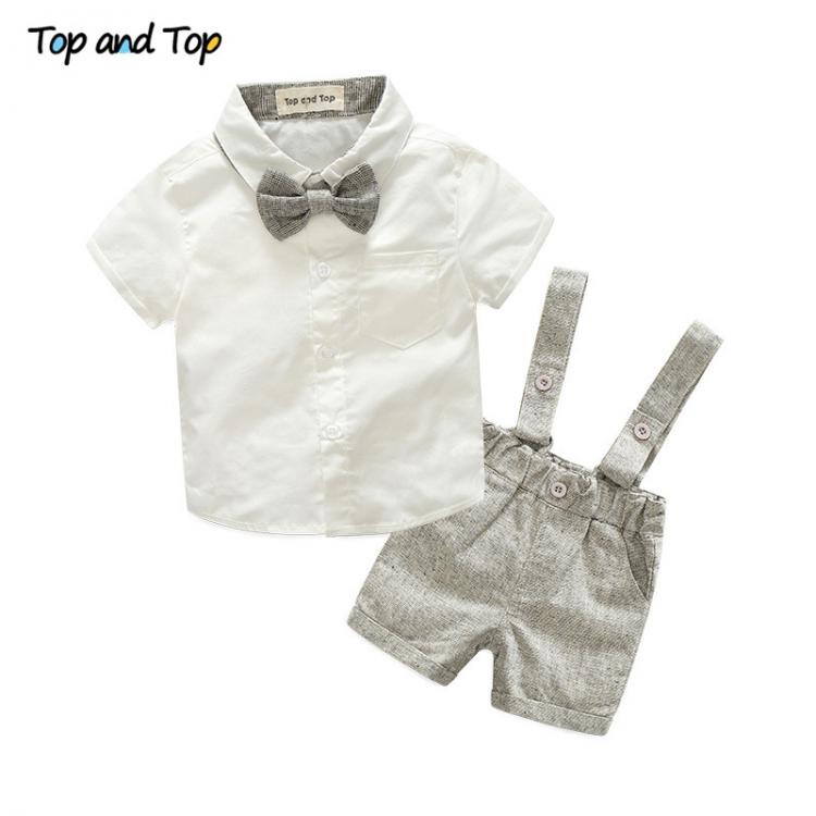 all in one place ילדים ותינוקות Summer style baby boy clothing set newborn infant clothing 2pcs short sleeve t-shirt + suspenders gentleman suit