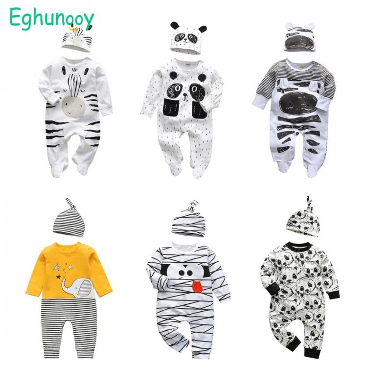 all in one place ילדים ותינוקות 2Pcs Newborn Baby Boys Clothes Outfits Set Infant Toddler Clothing Cotton Long Sleeve Cartoon Print Jumpsuit and Hat